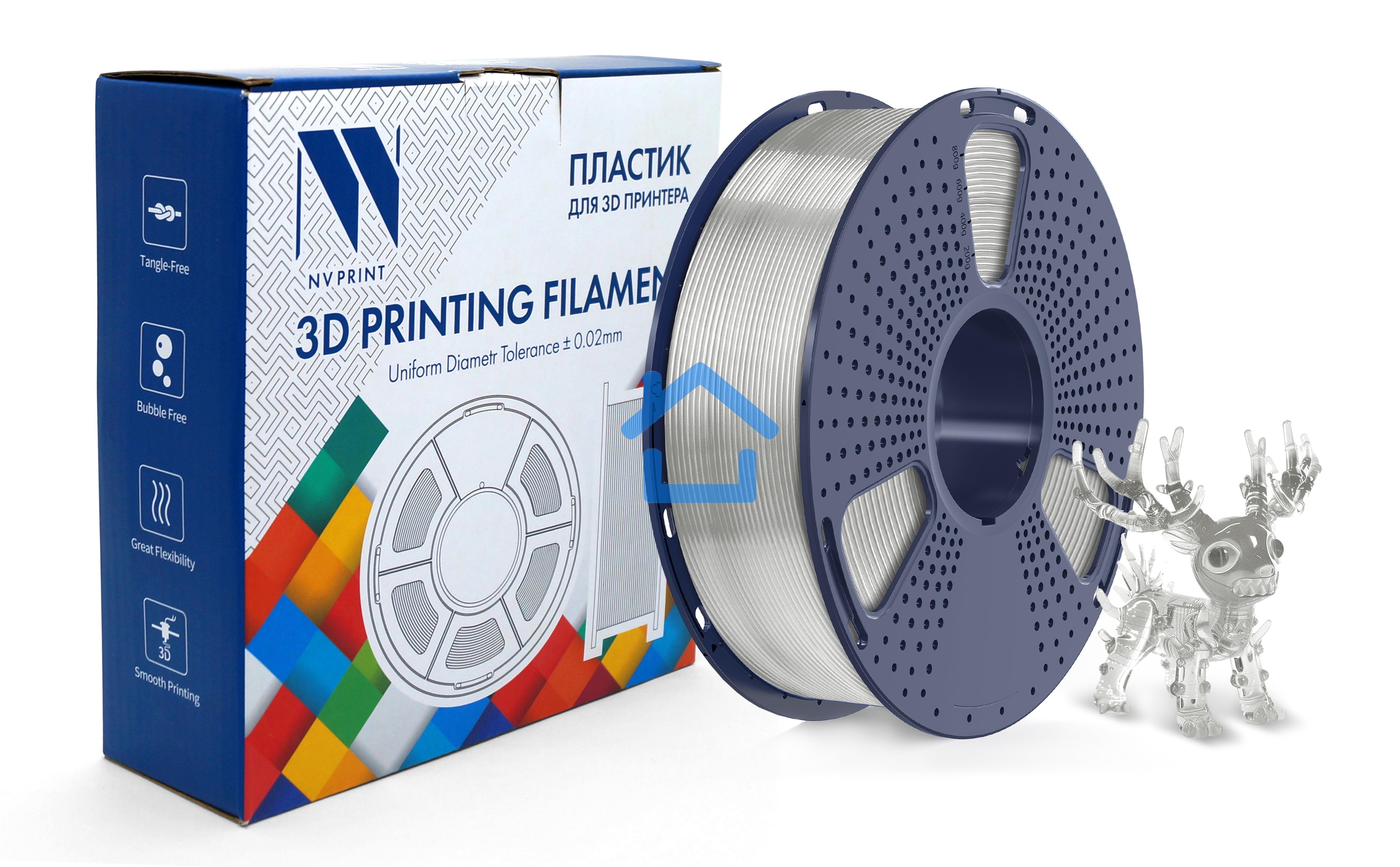 Филамент NVPRINT PLA+ Trasparent White для 3D печати диаметр 1.75мм длина 330 метров масса 1 кг