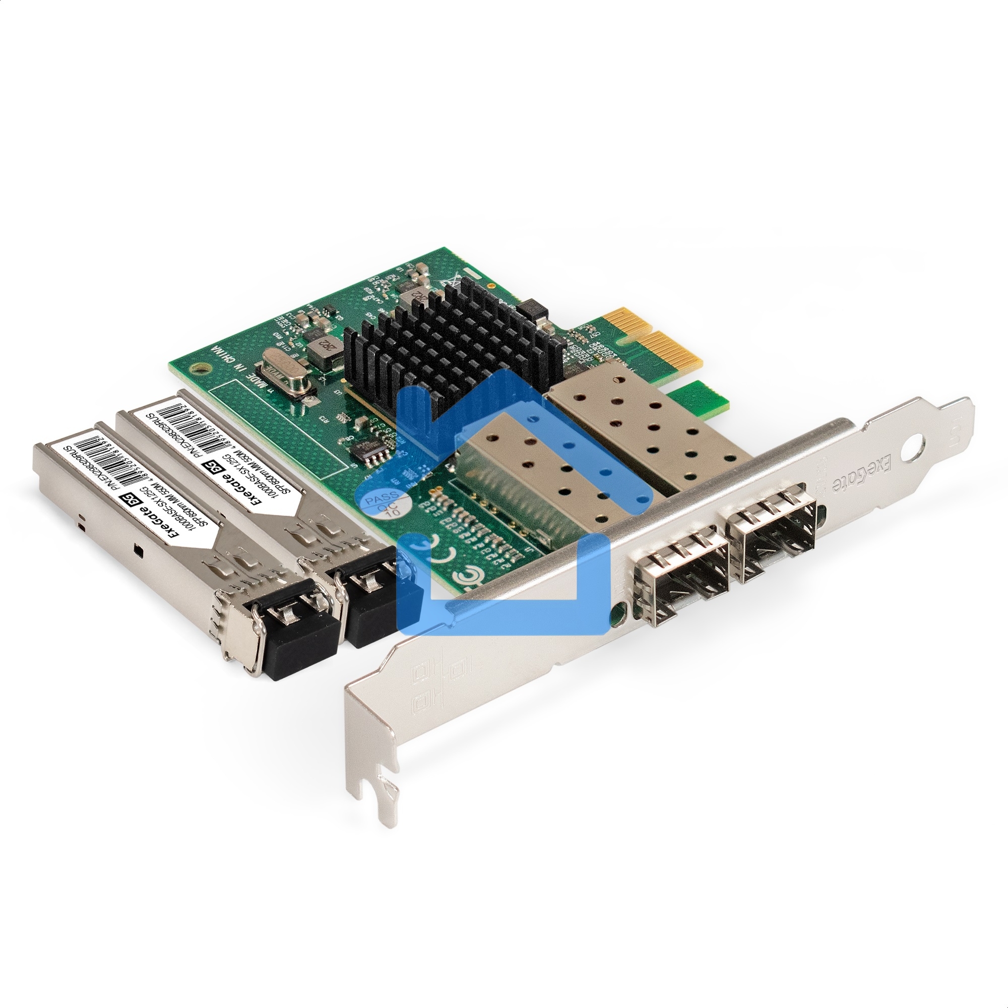Комплект: Сетевой адаптер SFP ExeGate EXE-82576-F2 + Трансивер Multi-Mode до 550м ExeGate EXT-1G-MM850-LC2-550M (EX296229RUS: PCI-E x1 v2.0, порты 2x SFP (10/100/1000Mb/s), Gigabit Server NIC Intel Chipset 82576-F2 + EX298329RUS: Tx:850/Rx:850 нм, до 550 