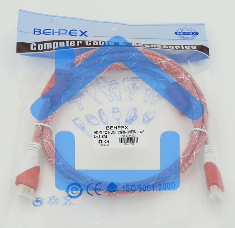 Кабель HDMI Ver.1.4 Red jack HDMI19 (m)/HDMI19 (m) 1.8м феррит.кольца позолоченные контакты