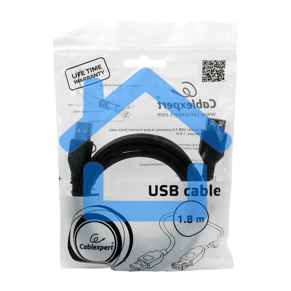 Кабель Gembird PRO CCF-USB2-AMAF-6 USB 2.0 кабель удлинительный 1.8м AM/AF позол.конт., фер.кол., пакет