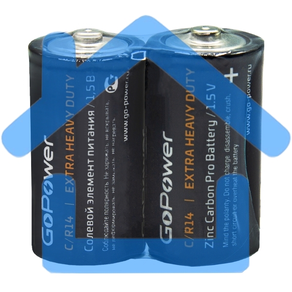 Батарейка GoPower R14 C Shrink 2 Heavy Duty 1.5V (2/24/288)