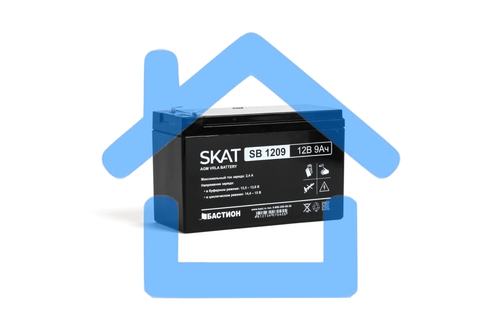 АКБ свинцово-кислотная SKAT SB 1209 тип AGM 12V 9Ач I зар. 2,7 А (ножевые клеммы, гарантия - 18 месяцев) (2540)