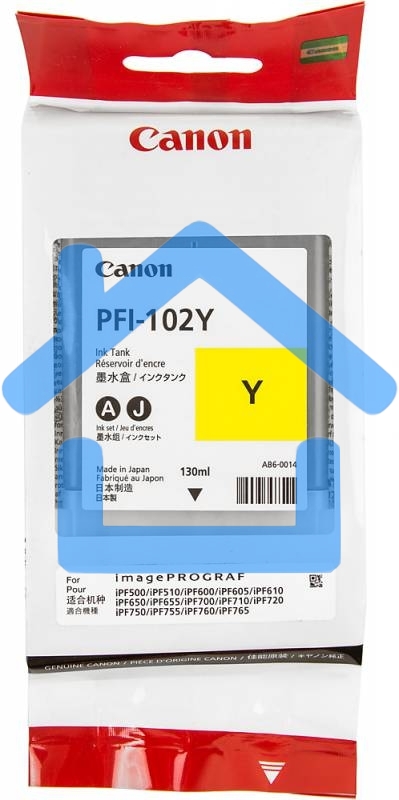 Картридж струйный Canon PFI-102Y (0898B001) желтый, 130 мл., для imagePROGRAF iPF605, iPF610., iPF650, iPF655, iPF710, iPF750, iPF755, LP17, iPF510