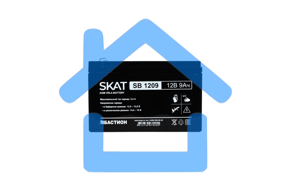 АКБ свинцово-кислотная SKAT SB 1209 тип AGM 12V 9Ач I зар. 2,7 А (ножевые клеммы, гарантия - 18 месяцев) (2540)