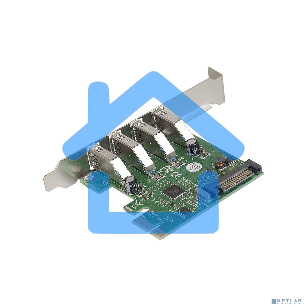 Контроллер ExeGate EXE-314 PCI-E 2.0, 4*USB 3.0 ext, разъем доп.питания (OEM)