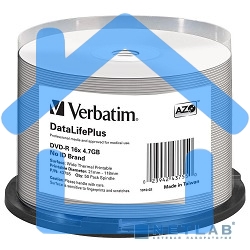 Диск DVD-R Verbatim 4.7Gb 16x Cake Box (50шт) Printable (43755)