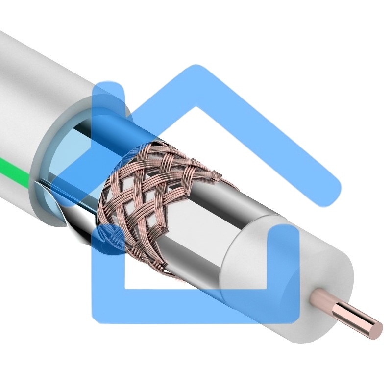Кабель коаксиальный Rexant RG-6U+Cu, 75 Ом, Cu/Al/Cu/Al, 90%, две фольги, бухта 100 м, белый