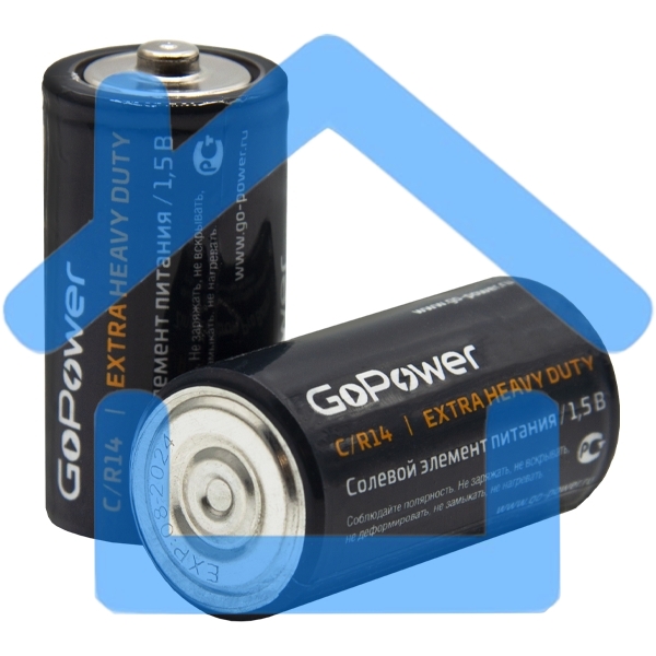 Батарейка GoPower R14 C Shrink 2 Heavy Duty 1.5V (2/24/288)