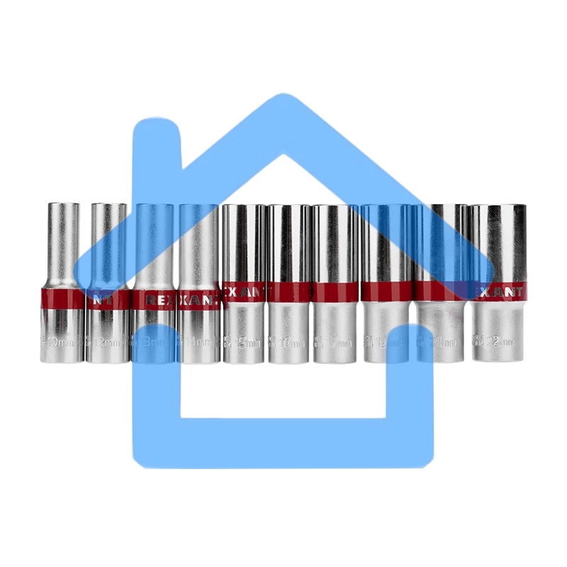 Набор удлиненных торцевых головок Rexant 1/2, шестигранные, CrV, 10 шт., 10-22 мм
