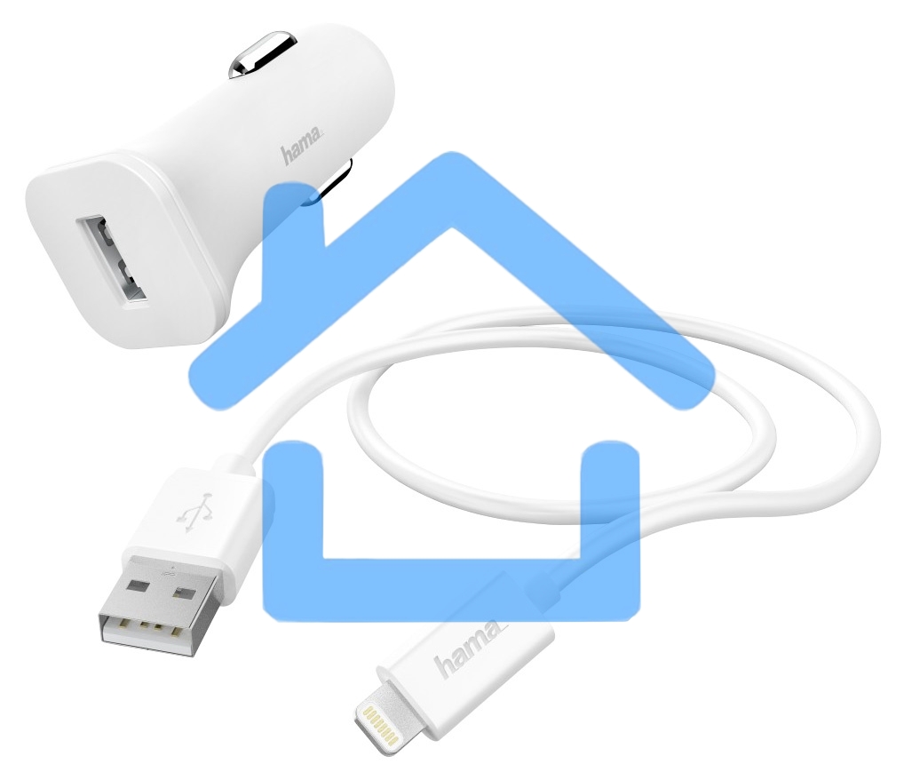 Автомобильное зарядное устройство Hama H-183291 1A кабель Apple Lightning белый