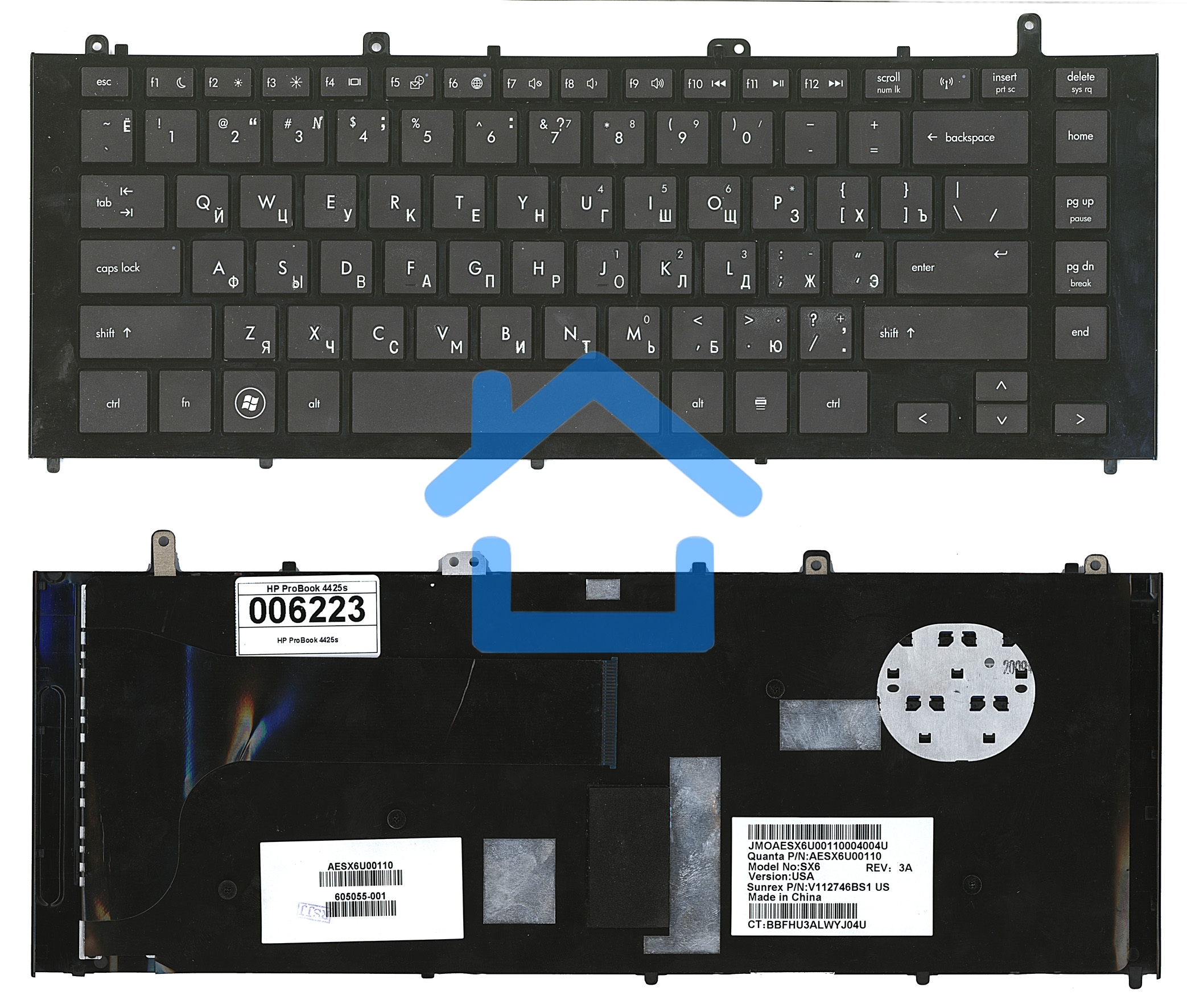 Клавиатура для ноутбука HP ProBook 4425s черная с черной рамкой