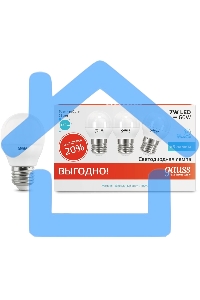 Лампа светодиодная Gauss LED Elementary Шар 7W E27 4100K 1/40 (3 лампы в упаковке)
