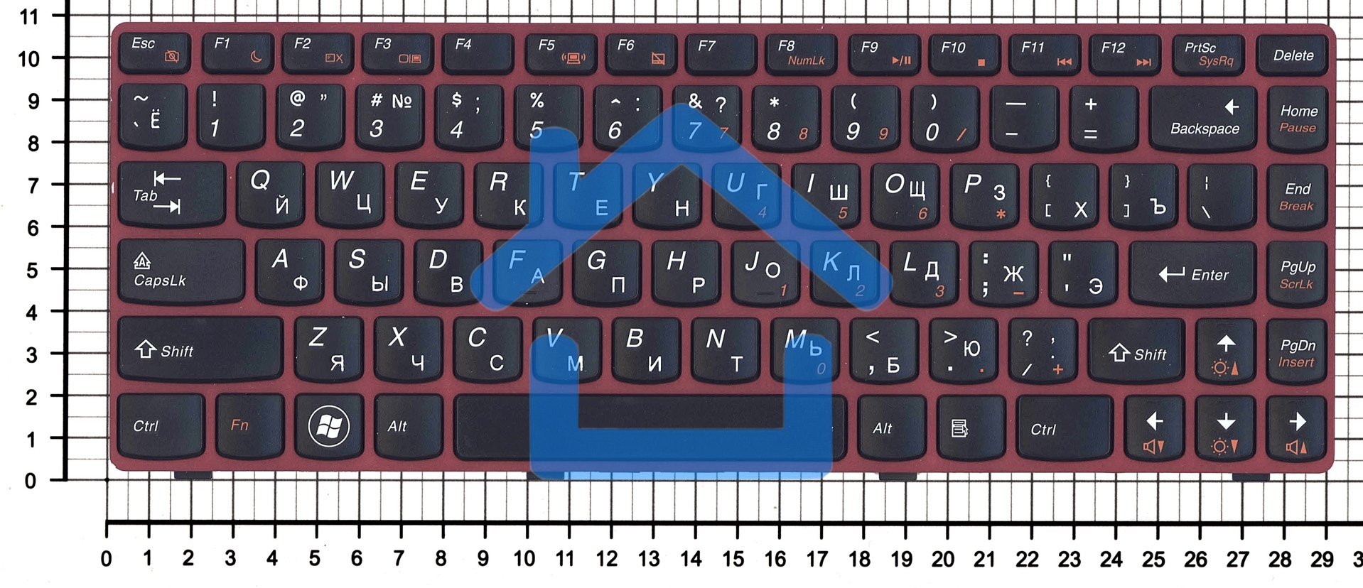 Клавиатура для ноутбука Lenovo V380 черная с красной рамкой
