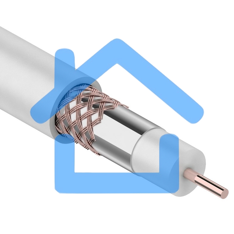 Кабель коаксиальный Rexant RG-6U+Cu, 75 Ом, Cu/Al/Cu, 64%, бухта 100 м, белый