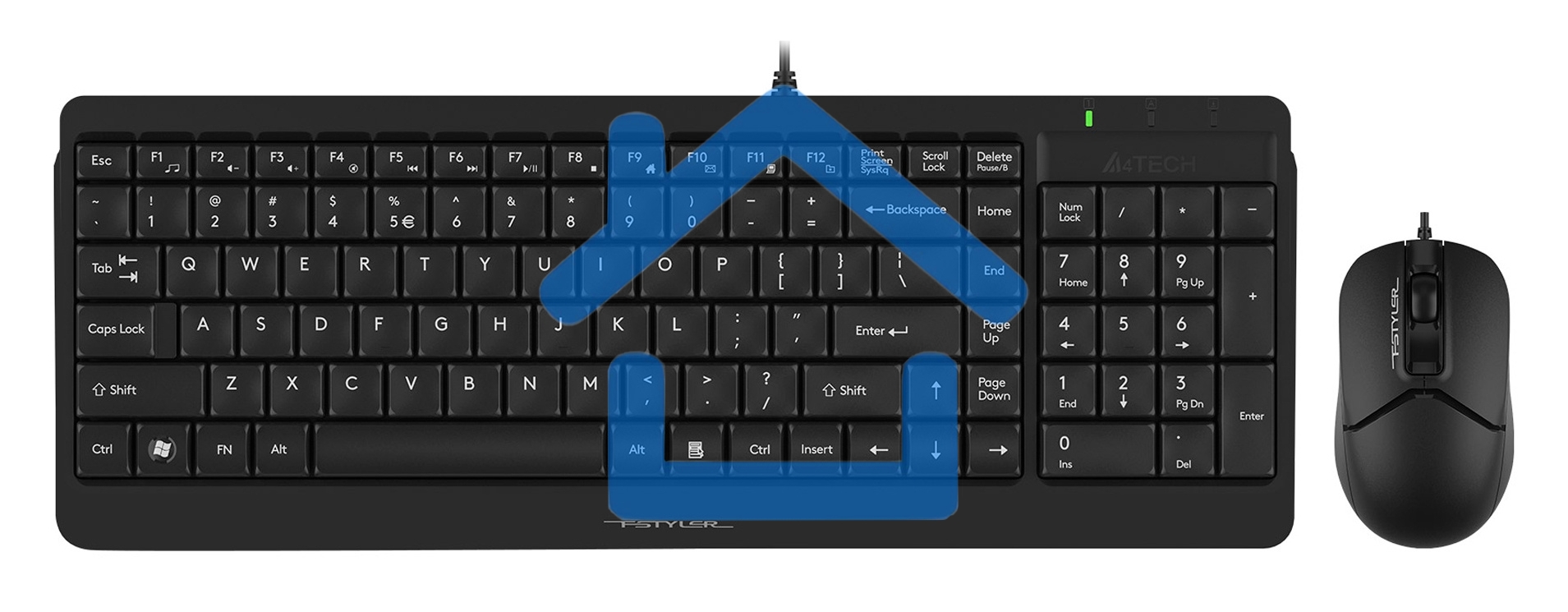 Комплект клавиатура + мышь A4Tech Fstyler F1512 клав:черный мышь:черный USB