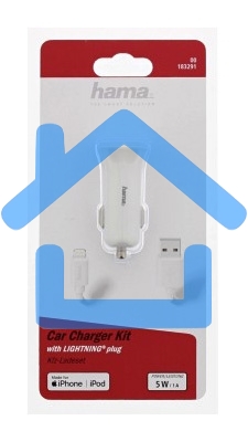 Автомобильное зарядное устройство Hama H-183291 1A кабель Apple Lightning белый