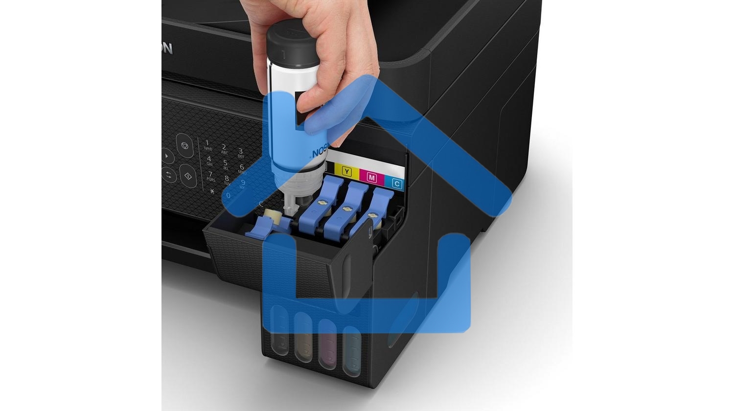 МФУ струйное Epson L5290 (C11CJ65512/C11CJ65508/C11CJ65407), A4, цветное, печ. до 33 стр/мин. (ч/б) до 15 стр/мин. (цвет), скан. до 12 стр/мин. (ч/б) 29 стр/мин. (цвет), 1440 x 5760 dpi (печать) 1200x2400dpi (скан.), USB, RJ-45, Wi-Fi