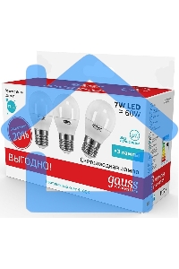 Лампа светодиодная Gauss LED Elementary Шар 7W E27 4100K 1/40 (3 лампы в упаковке)