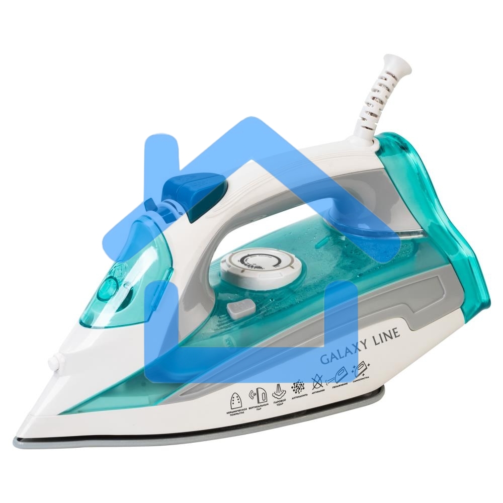 Утюг Galaxy Line GL 6127, бирюзовый, паровой, 2200 Вт, постоянный пар 50 г/мин, паровой удар 170 г/мин, функции: самоочистка, антикапля, антинакипь, функция увлажнения, вертикальное отпаривание, защита от перегрева, индикатор нагрева, керамическое покрыти