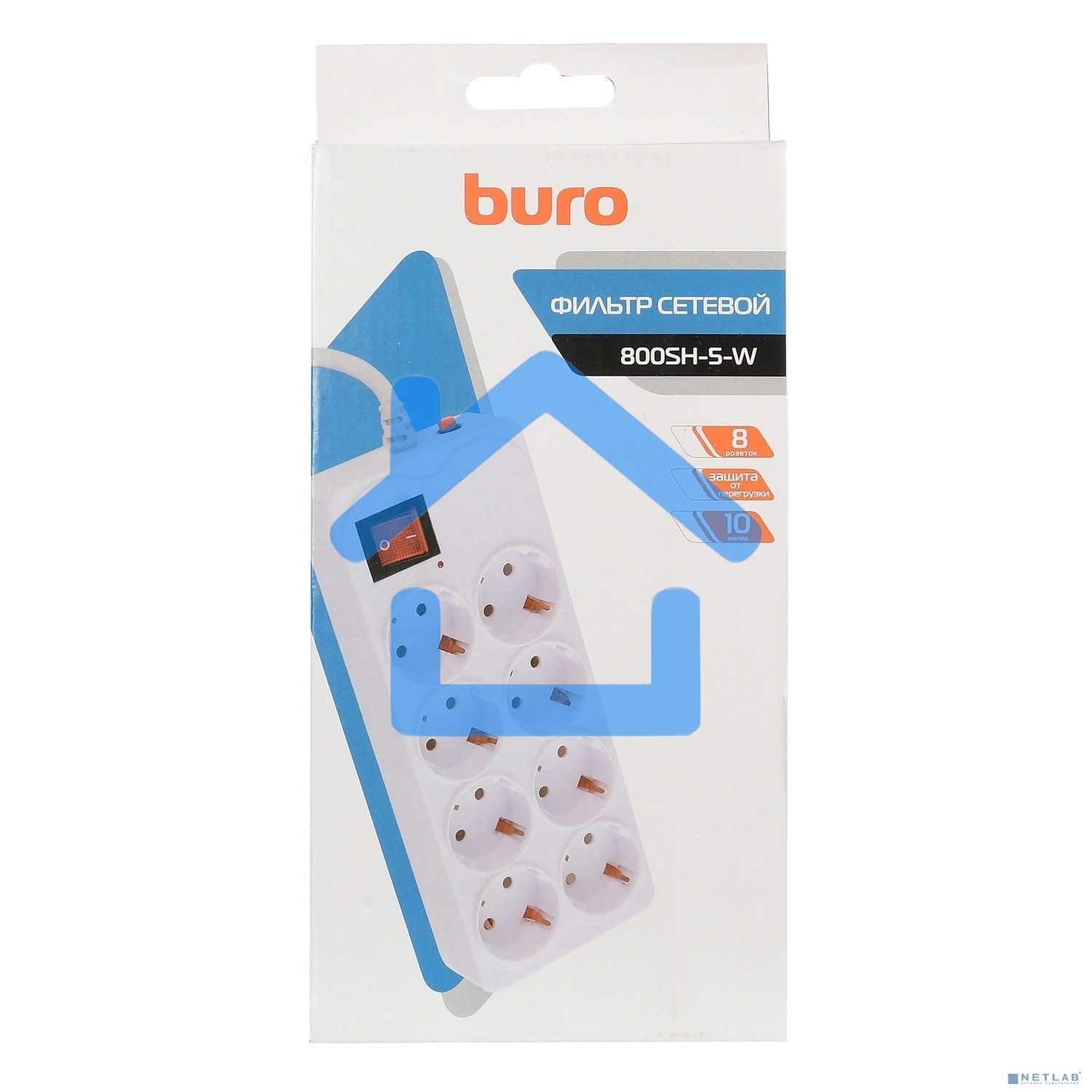 Сетевой фильтр Buro 800SH-5-W 5м (8 розеток) белый (коробка)