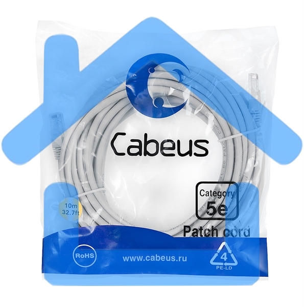 Шнур коммутационный Cabeus, кат. 5е, неэкр., U/UTP, RJ45/RJ45, LSZH, AWG24 10м, серый