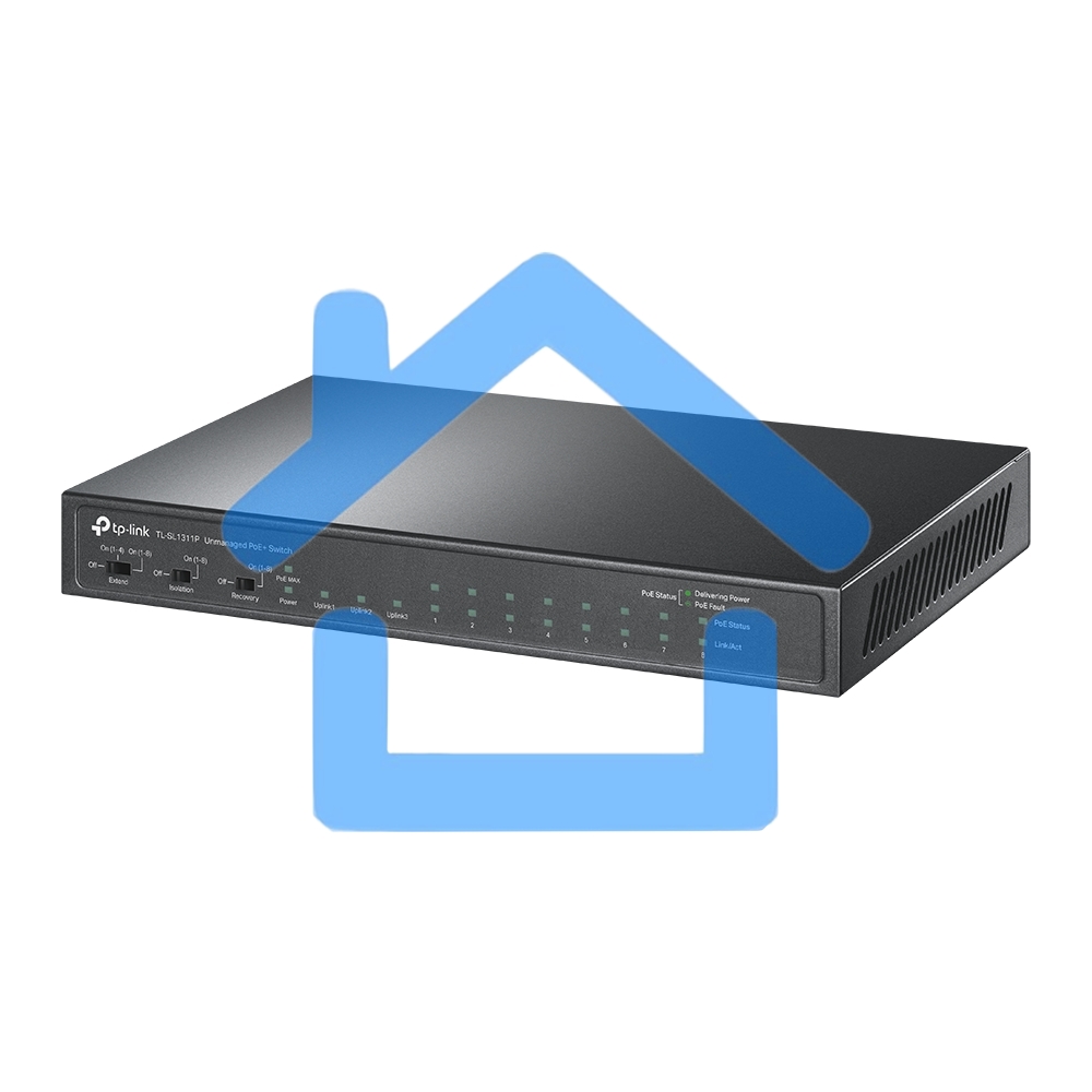Настольный коммутатор TP-Link TL-SL1311P, 8 портов 10/100 Мбит/с с поддержкой PoE+, 2 гигабитных порта без поддержки PoE, 1 порт SFP, 802.3af/at, бюджет PoE — 65 Вт, стальной корпус