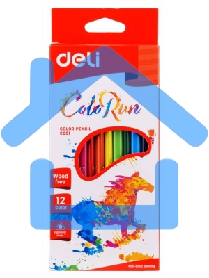 Карандаши цветные Deli EC00100 трехгранные пластик 12 цветов, коробка с европодвесом
