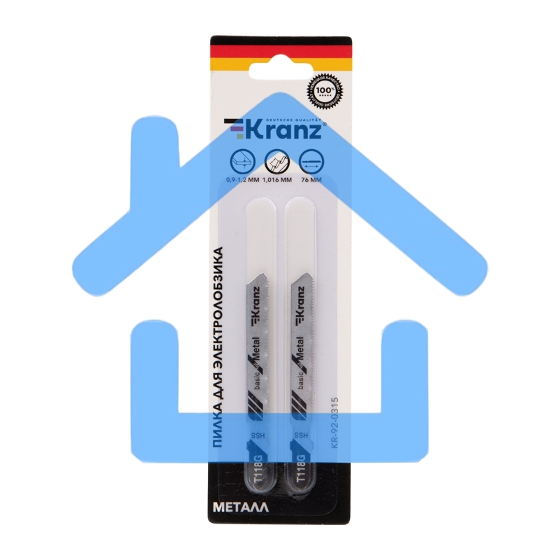 Пилка для электролобзика по металлу KRANZ T118G 76 мм 25 зубьев на дюйм 0,9-1,2 мм (2 шт./уп.) 