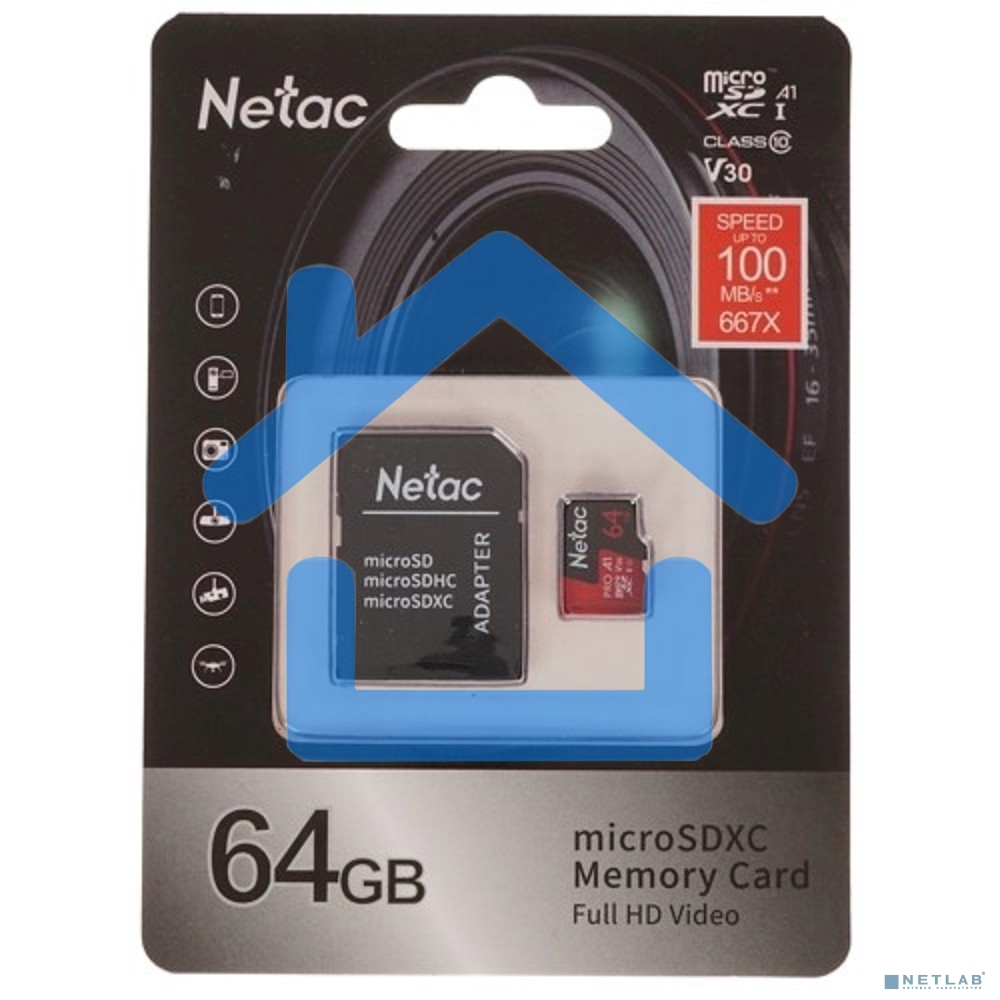 Флеш карта MicroSD card Netac P500 Extreme Pro 64Gb, retail version w/SD adapter