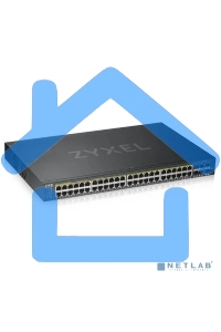 Коммутатор ZYXEL GS1920-48HPv2 Hybrid Smart switch PoE+ Zyxel Nebula Flex, 44xGE PoE+, 4xCombo (SFP/RJ-45 PoE+), 2xSFP, budget PoE 375W, Standalone / cloud management