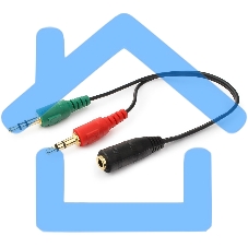 Кабель аудио сигнала Cablexpert, Jack3.5 нушники + 3.5 микрофон-> Jack3.5 4pin, длина 20см, черный