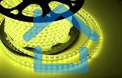 Лента LED 220 В, 10х7 мм, IP67, SMD 2835, 60 LED/m, цвет свечения желтый, бухта 100 м
