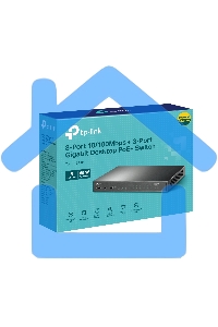 Настольный коммутатор TP-Link TL-SL1311P, 8 портов 10/100 Мбит/с с поддержкой PoE+, 2 гигабитных порта без поддержки PoE, 1 порт SFP, 802.3af/at, бюджет PoE — 65 Вт, стальной корпус