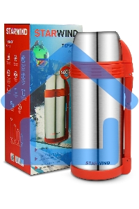Термос Starwind 30-1500 1.5 л, серебристый/красный, картонная коробка