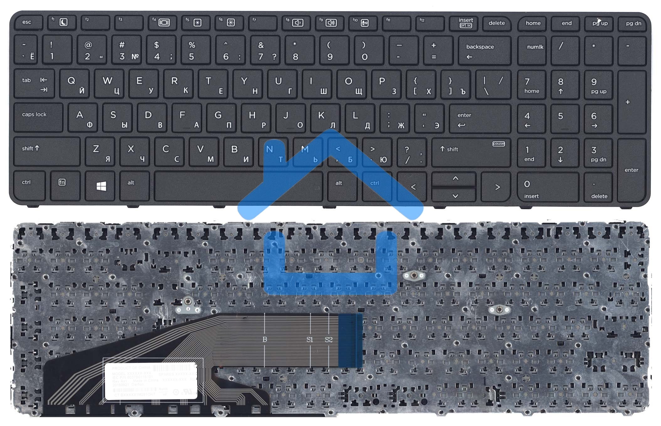 Клавиатура для ноутбука HP ProBook 450 G3 455 G3 470 G3 черная с рамкой