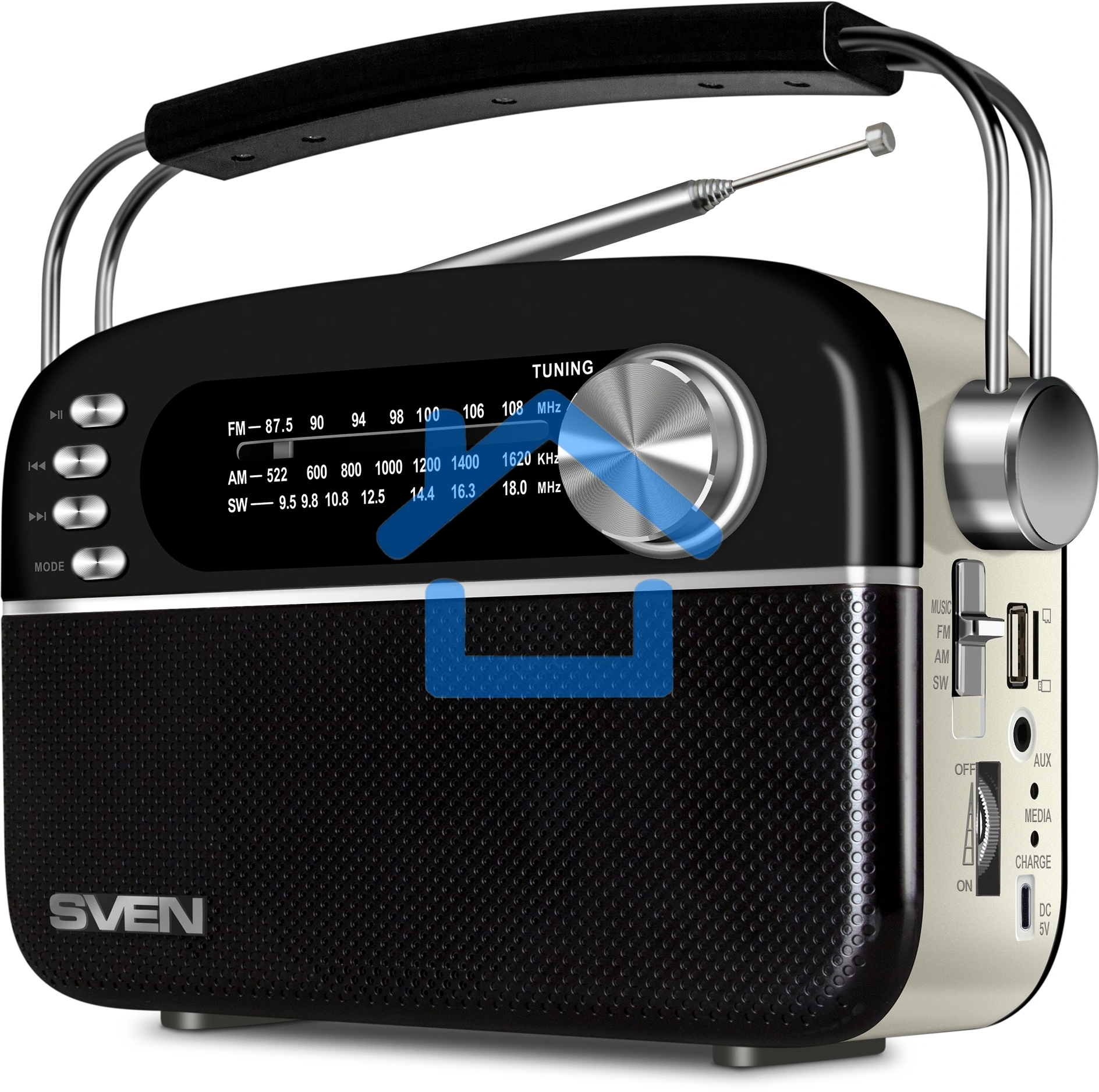 Радиоприемник SVEN SRP-505 (4 Вт, FM/AM/SW, USB, SD/microSD, Bluetooth, 1200 мАч)черный