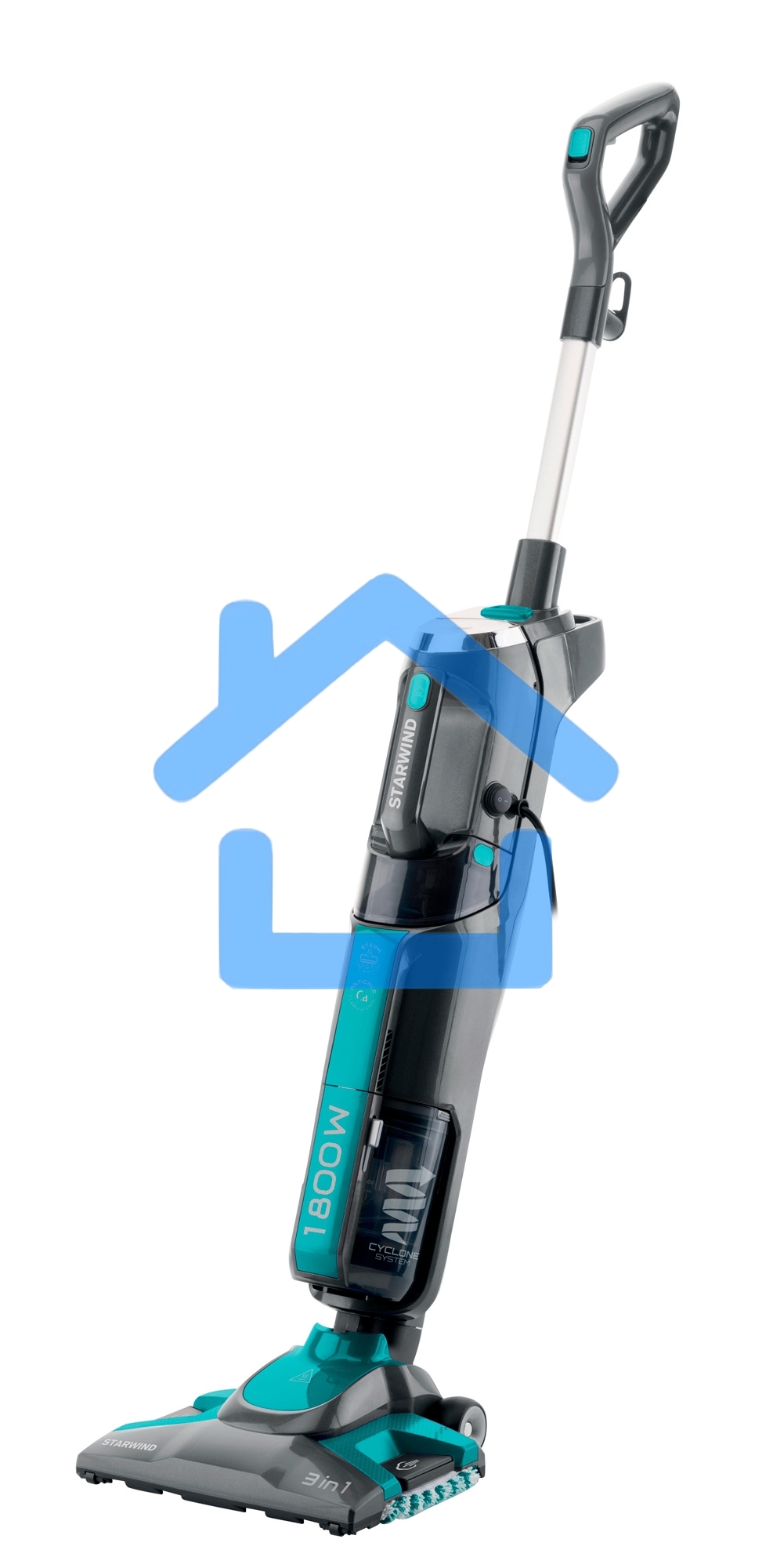 Пылесос паровой вертикальный Starwind SSV9550 темно-серый/голубой (черный/синий), питание от сети, 120 Вт, уборка влажная/паром/сухая, пылесборник 0.5 л