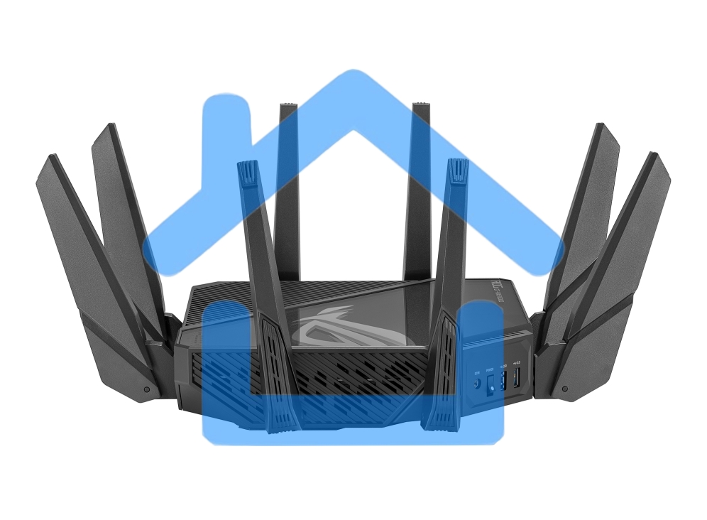 Роутер ASUS ROG GT-AXE16000 802.11 a/b/g/n/ac/ax до 1148 + 4804Мбит/c, 2,4 + 5 гГц, 8 антенн, USB, GbT LAN ; 90IG06W0-MU2A10