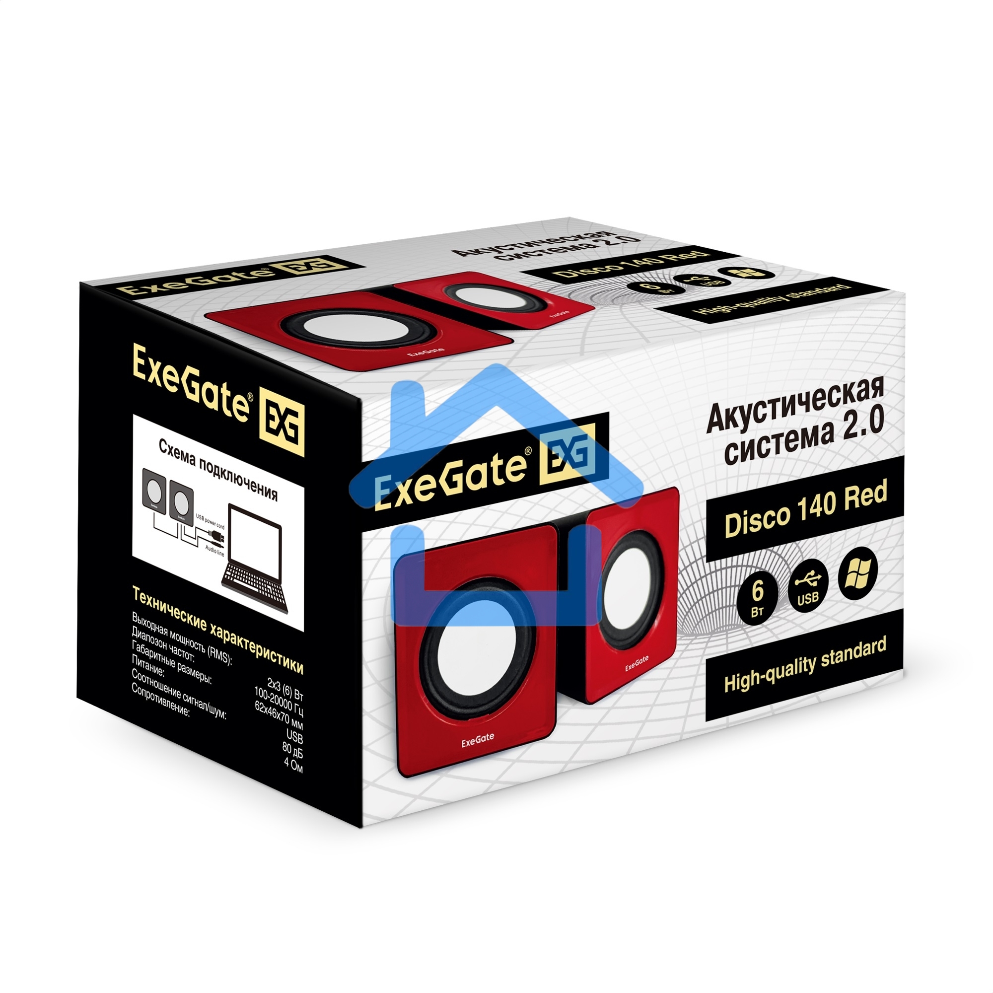 Акустическая система 2.0 ExeGate EX289920RUS Disco 140 Red (питание USB, 2х3Вт (6Вт RMS), 100-20000Гц, красный)