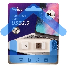 Флешка USB Netac U116 64 Gb <NT03U116N-064G-20WH>, USB 2.0, миниатюрная пластиковая белая