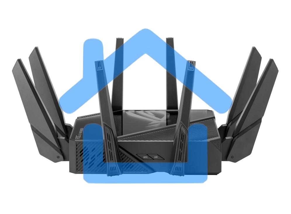 Роутер ASUS ROG GT-AXE16000 802.11 a/b/g/n/ac/ax до 1148 + 4804Мбит/c, 2,4 + 5 гГц, 8 антенн, USB, GbT LAN ; 90IG06W0-MU2A10