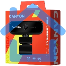 Веб камера CANYON C2 720P HD 1.0Mega fixed focus webcam with USB2.0. connector, 360° rotary view scope, 1.0Mega pixels, built in MIC, Resolution 1280*720(1920*1080 by interpolation), viewing angle 46°, cable length 1.5m, 90*60*55мм, 0.104kg, черный