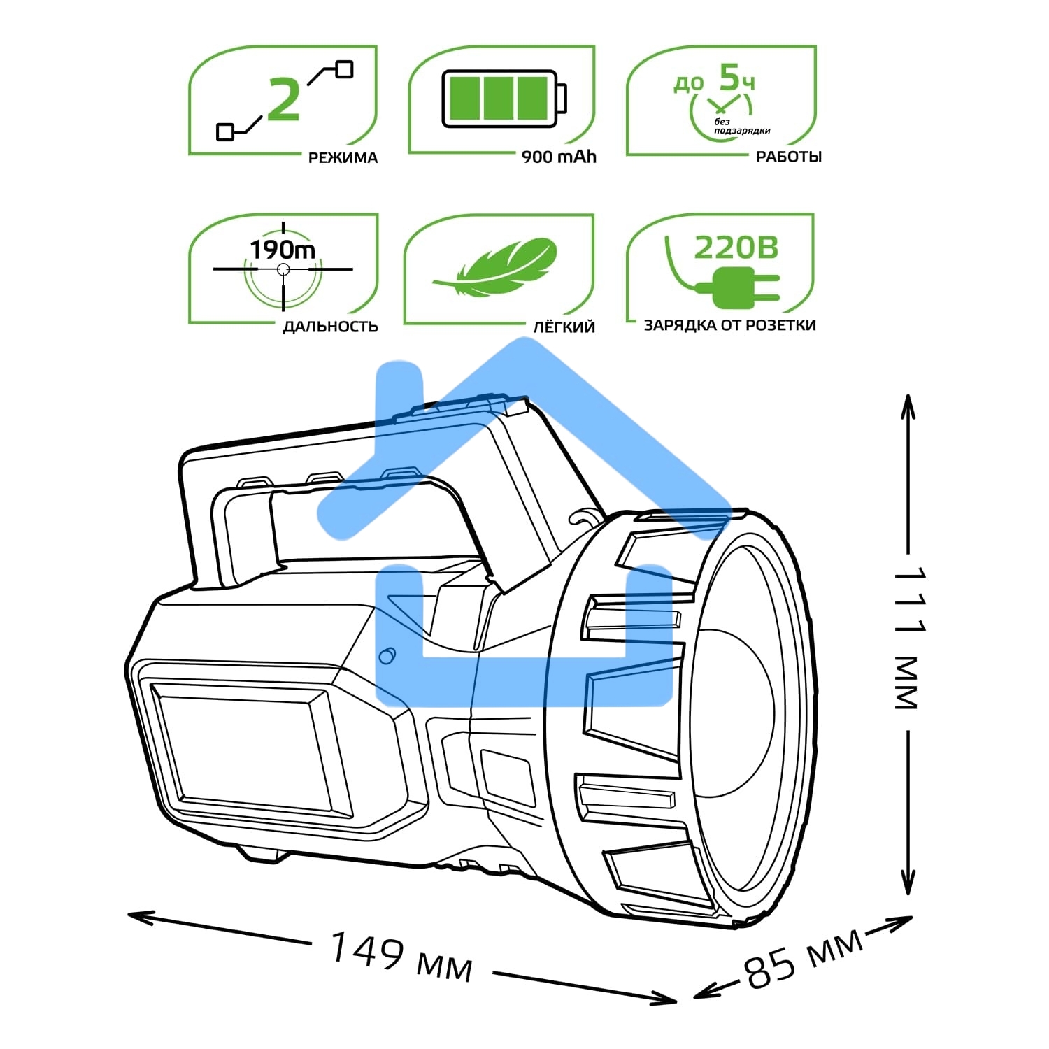 Фонарь прожекторный модель GFL604 3W 150lm lead acid 900mAh LED 1/10/40