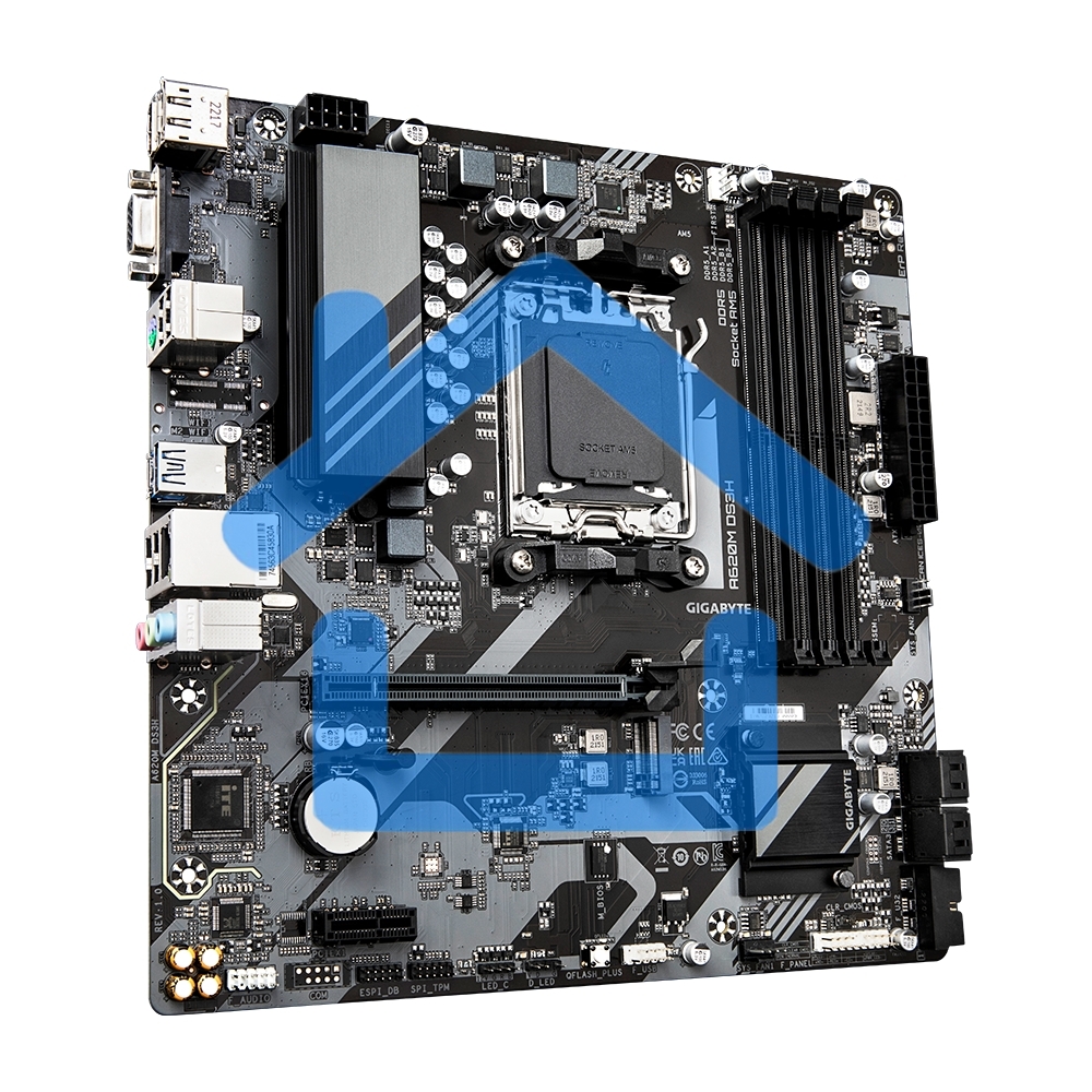 Материнская плата Gigabyte A620M DS3H, Micro-ATX, AM5, AMD A620, 4xDDR5, 4xSATA, 1xM.2, 1xPCI-E 4.0 x16, 1xPCI-E x1, 1xHDMI, 1xDP, 1xVGA, 1x 1Gb LAN, 1xUSB 3.2 Gen 1, 4xUSB 2.0, 3x3.5мм, 7.1, ATX