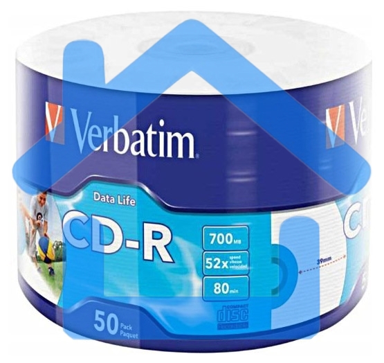 Диск CD-R Verbatim 80min, 700mb, 52x Shrink/50 Ink Print 43794