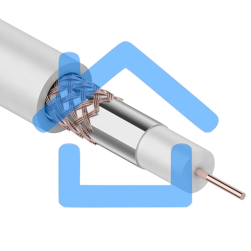 Кабель коаксиальный Rexant RG-59U+Cu, 75 Ом, Cu/Al/Cu, 64%, бухта 305 м, белый