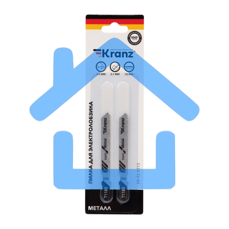 Пилка для электролобзика по металлу KRANZ T118B 76 мм 12 зубьев на дюйм 3-6 мм (2 шт./уп.)