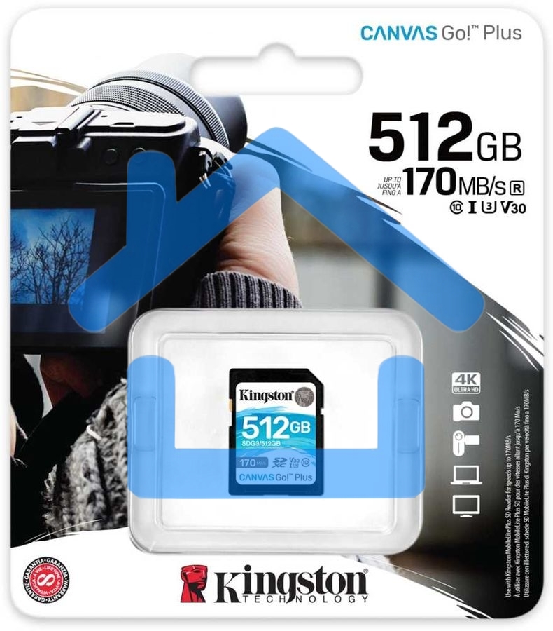 Флеш карта SD 512Gb Kingston SDXC Class 10 UHS-I U3 V30 Canvas Go Plus 170MB/s