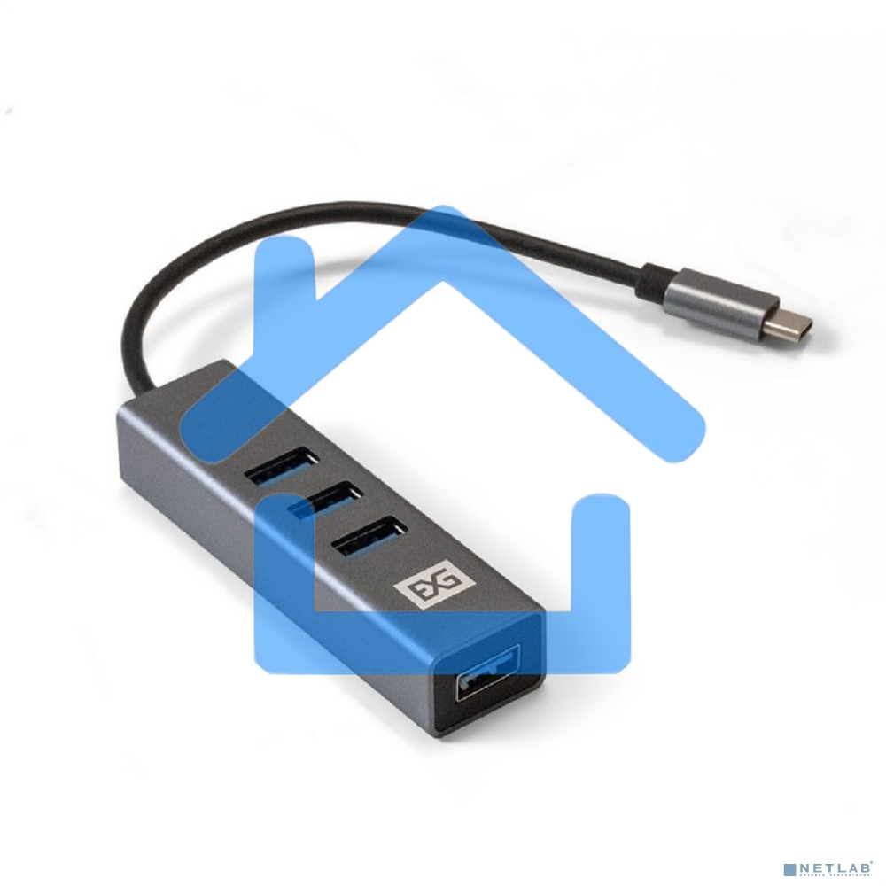 Хаб USB (концентратор) ExeGate DUB-4TC (кабель-адаптер USB Type C --> 4xUSB3.0, Plug&Play, серебристый)