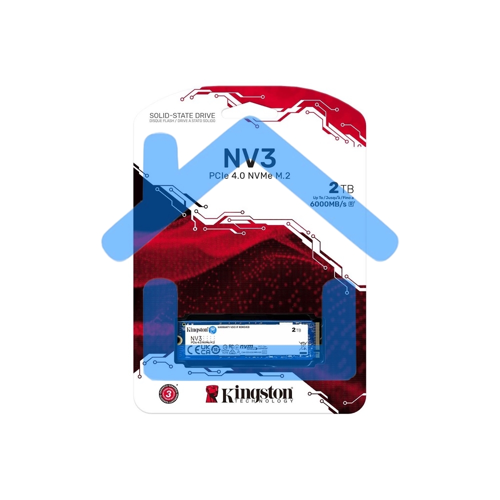 Накопитель SSD Kingston NV3, 2000Gb, M.2 2280, PCIe 4.0 x4, NVMe, R/W 6000/5000